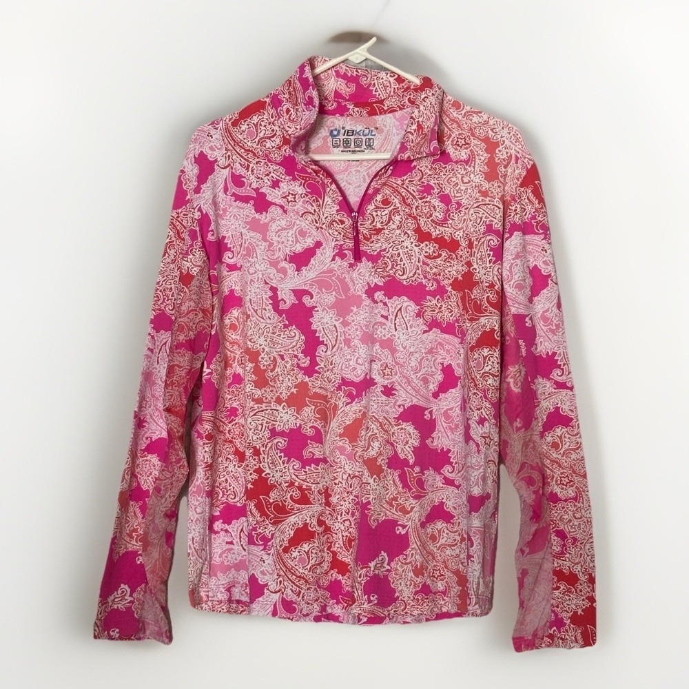 IBKUL Paisley Print Zip Top Womens XXL Pink Coral UPF 50‎ Cooling Golf Resort